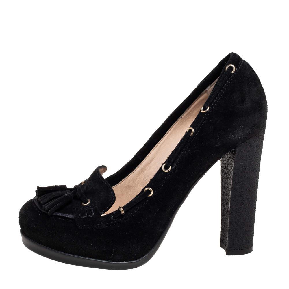Fendi Black Suede Tassel Detail Loafer Pumps Size 37商品第2张图片规格展示