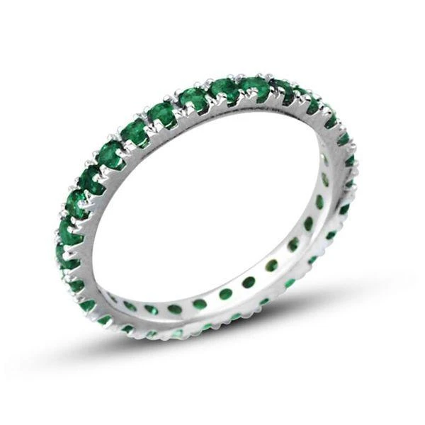 商品Suzy Levian|14K White Gold Diamond Ruby Emerald 3-piece Eternity Band Ring Set,价格¥20577,第2张图片详细描述