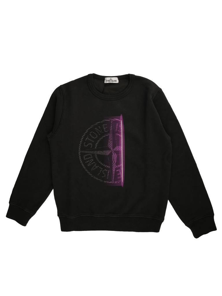 商品Stone Island Junior|Stone Island Junior Black Blackboard Sweatshirt With Purple Print,价格¥1051,第1张图片
