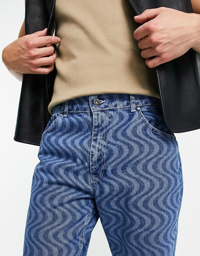 商品The Ragged Priest|The Ragged Priest downhill wiggle print jeans in blue,价格¥422,第3张图片详细描述