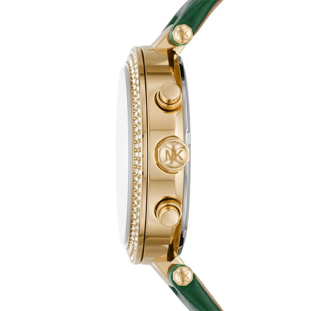 商品Michael Kors|Women's Parker Chronograph Green Leather Strap Watch 39mm,价格¥1867,第3张图片详细描述