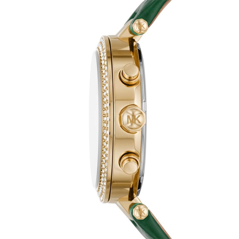 商品Michael Kors|Women's Parker Chronograph Green Leather Strap Watch 39mm,价格¥1834,第5张图片详细描述