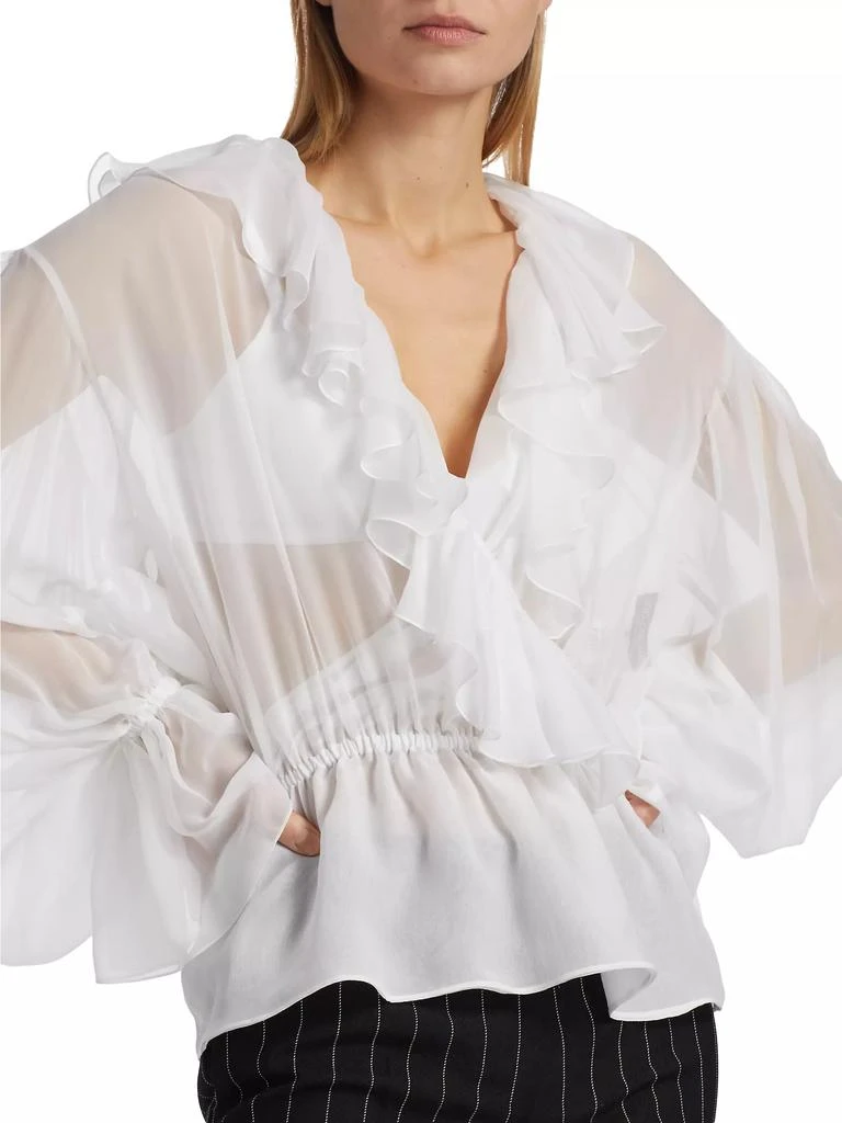 Sheer Surplice Chiffon Silk Blouse 商品