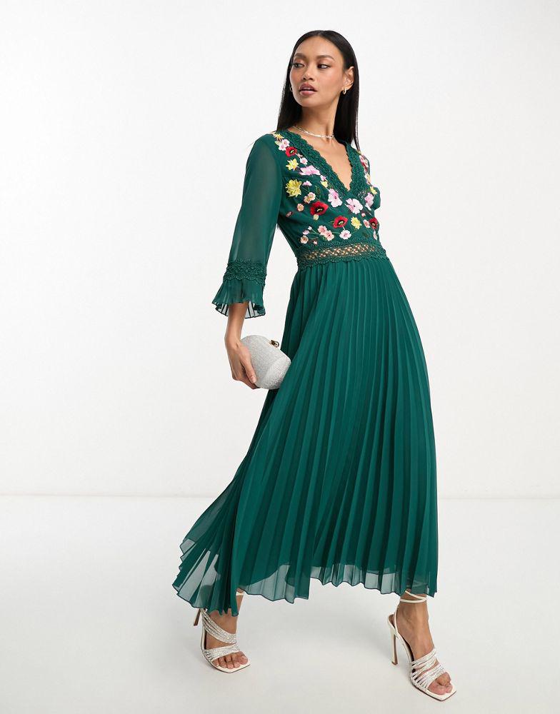 ASOS ASOS DESIGN lace insert pleated midi dress with