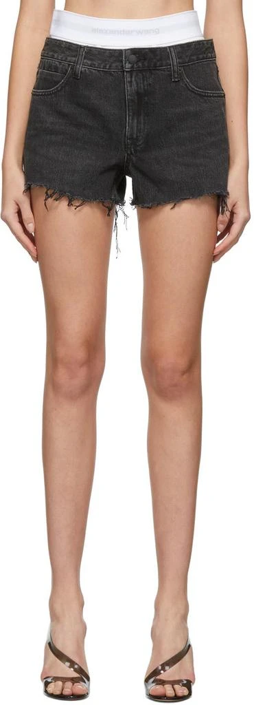 商品Alexander Wang|Black Brief Layer Denim Shorts,价格¥2200,第1张图片