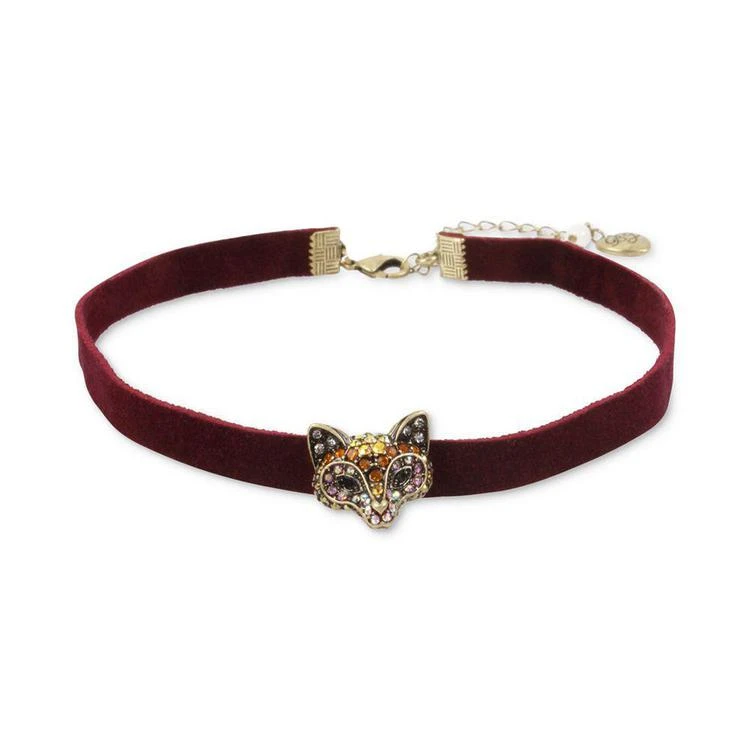 商品Betsey Johnson|Gold-Tone Pavé Fox Burgundy Velvet Choker Necklace,价格¥73,第1张图片