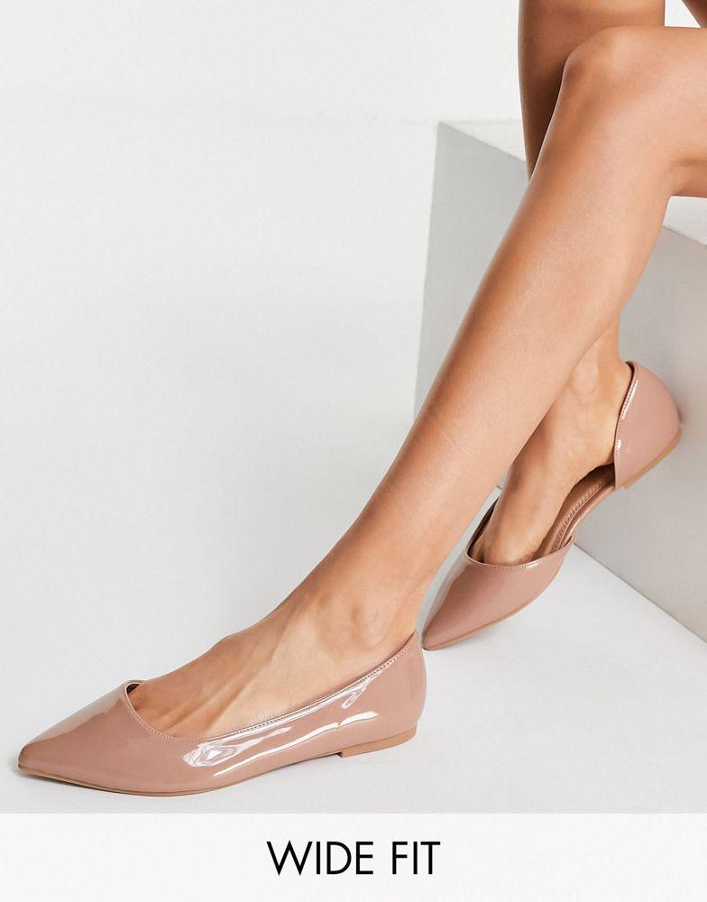 ASOS DESIGN Wide Fit Virtue d'orsay pointed ballet flats in beige patent商品第1张图片规格展示