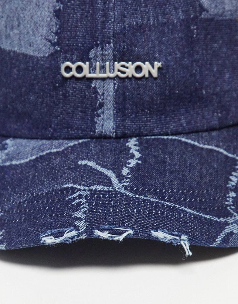 商品COLLUSION|COLLUSION Unisex patchwork distressed denim cap in blue,价格¥126,第2张图片详细描述