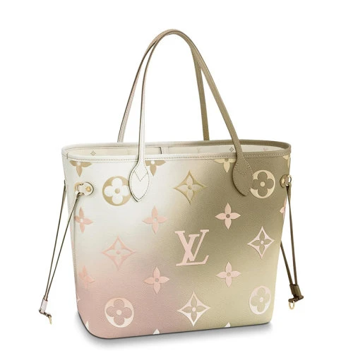 商品Louis Vuitton|【预售十天】Louis Vuitton/路易威登 22春夏新款NEVERFULL系列 女士中号日落卡其色老花帆布金扣配可拆卸小袋抽绳开合单肩斜跨包M59859,价格¥19241,第1张图片