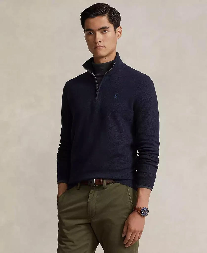 商品Ralph Lauren|Men's Mesh-Knit Cotton Quarter-Zip Sweater,价格¥751,第1张图片