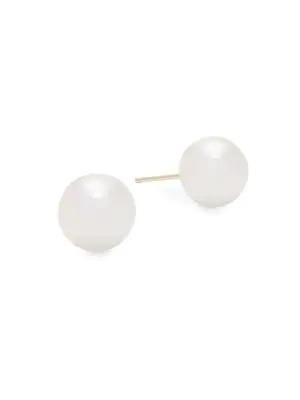 8.5MM White Round Akoya Cultured Pearl and 14K Yellow Gold Stud Earrings商品第1张图片规格展示