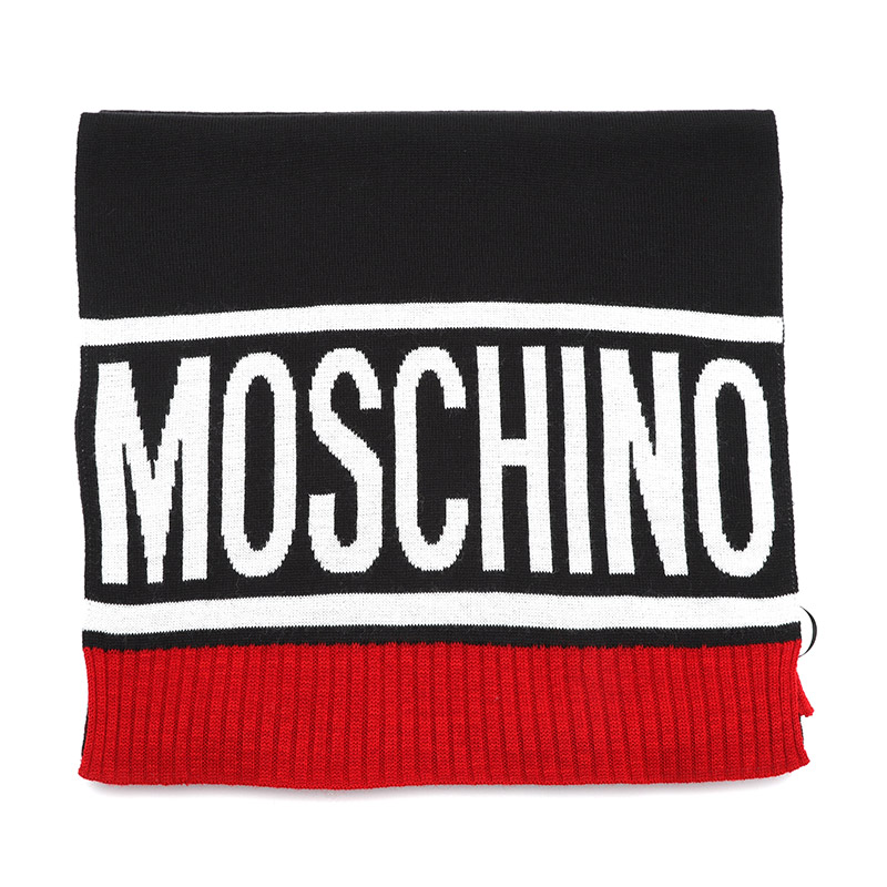 MOSCHINO/莫斯奇诺 男女同款 黑色logo图案红边围巾50183M5539 016商品第5张图片规格展示