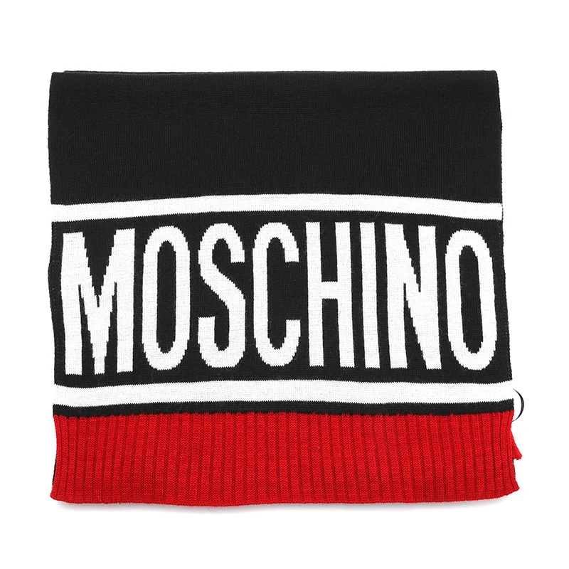 MOSCHINO/莫斯奇诺 男女同款 黑色logo图案红边围巾50183M5539 016 商品