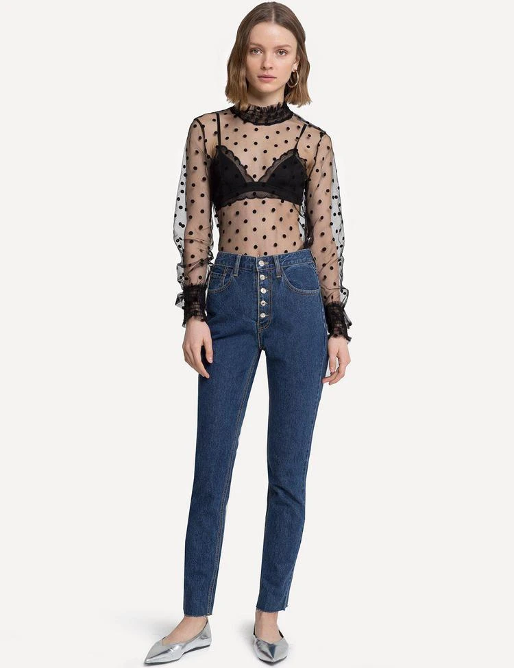 商品Pixie Market|Black Sheer Polka Dot Mesh Top,价格¥406,第4张图片详细描述