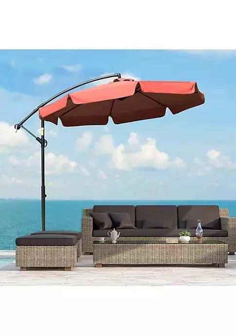 商品belk|9Ft Offset Hanging Patio Umbrella Cantilever Umbrella With Easy Tilt Adjustment Cross Base And 8 Ribs For Backyard Poolside Lawn And Garden Wine Red,价格¥940,第4张图片详细描述