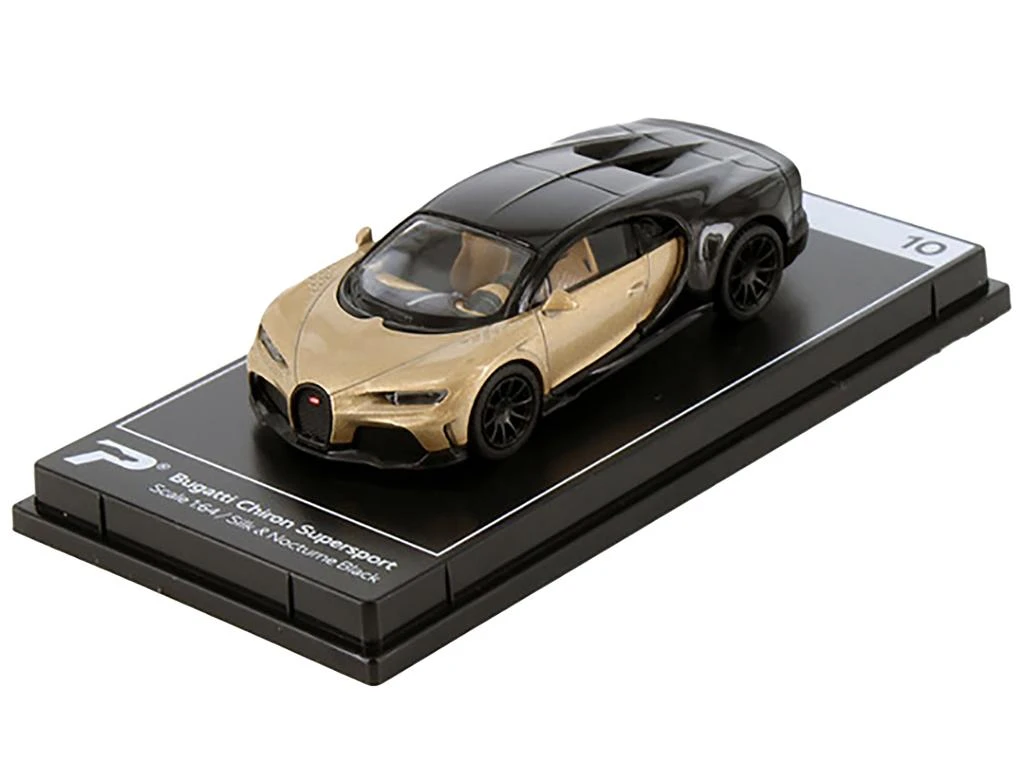 商品PosterCars|Bugatti Chiron Supersport Silk Gold Metallic and Nocturne Black "Hypercar League Collection" 1/64 Diecast Model Car by,价格¥159,第1张图片