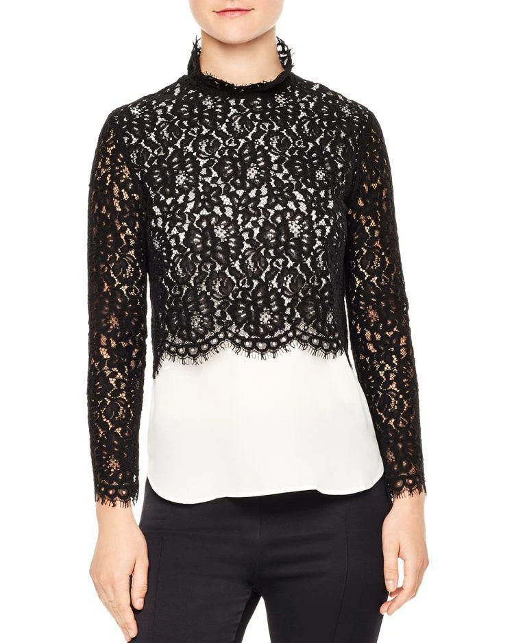 商品Sandro|Malia Silk-Underlay Lace Top,价格¥1474,第1张图片