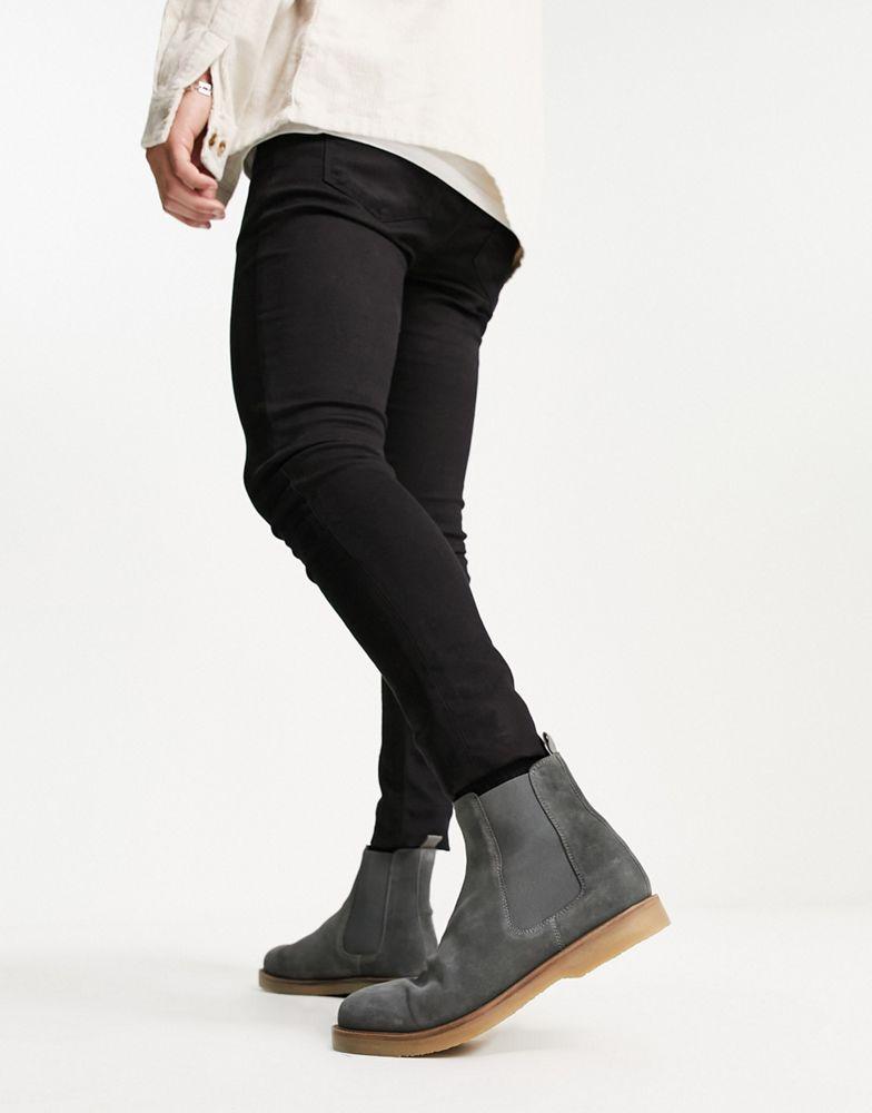 ASOS DESIGN chelsea boots in grey suede with contrast sole商品第2张图片规格展示