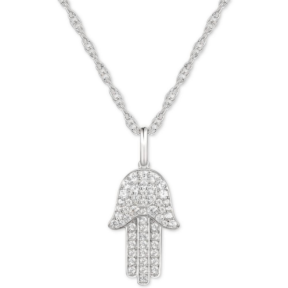 Diamond Hamsa Hand 18" Pendant Necklace (1/3 ct. t.w.) in Sterling Silver商品第1张图片规格展示