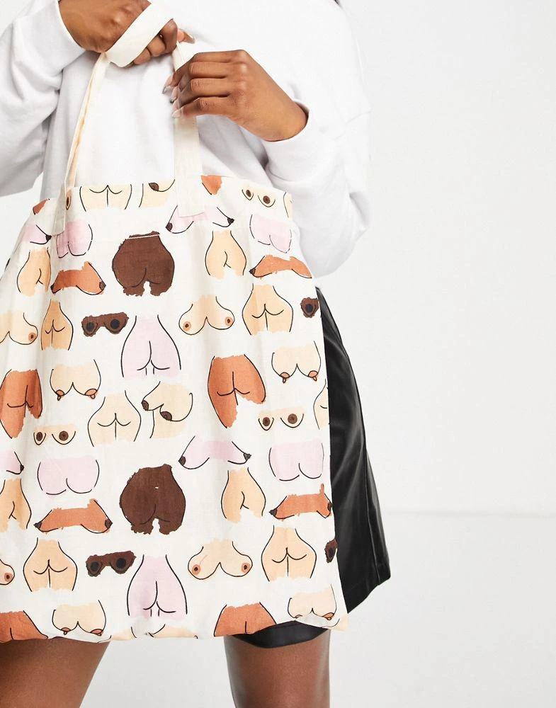 商品ASOS|ASOS DESIGN cotton shopper bag in bum & boob print - MULTI,价格¥83,第4张图片详细描述