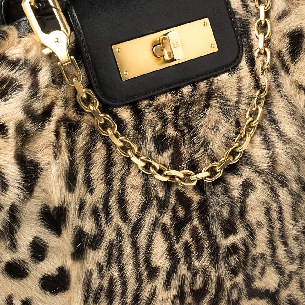 商品[二手商品] Escada|Escada Black/Beige Tiger Print Faux Fur and Leather Turnlock Flap Tote,价格¥784,第5张图片详细描述