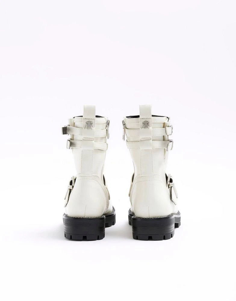 商品River Island|River Island Buckle biker boots in white,价格¥486,第3张图片详细描述