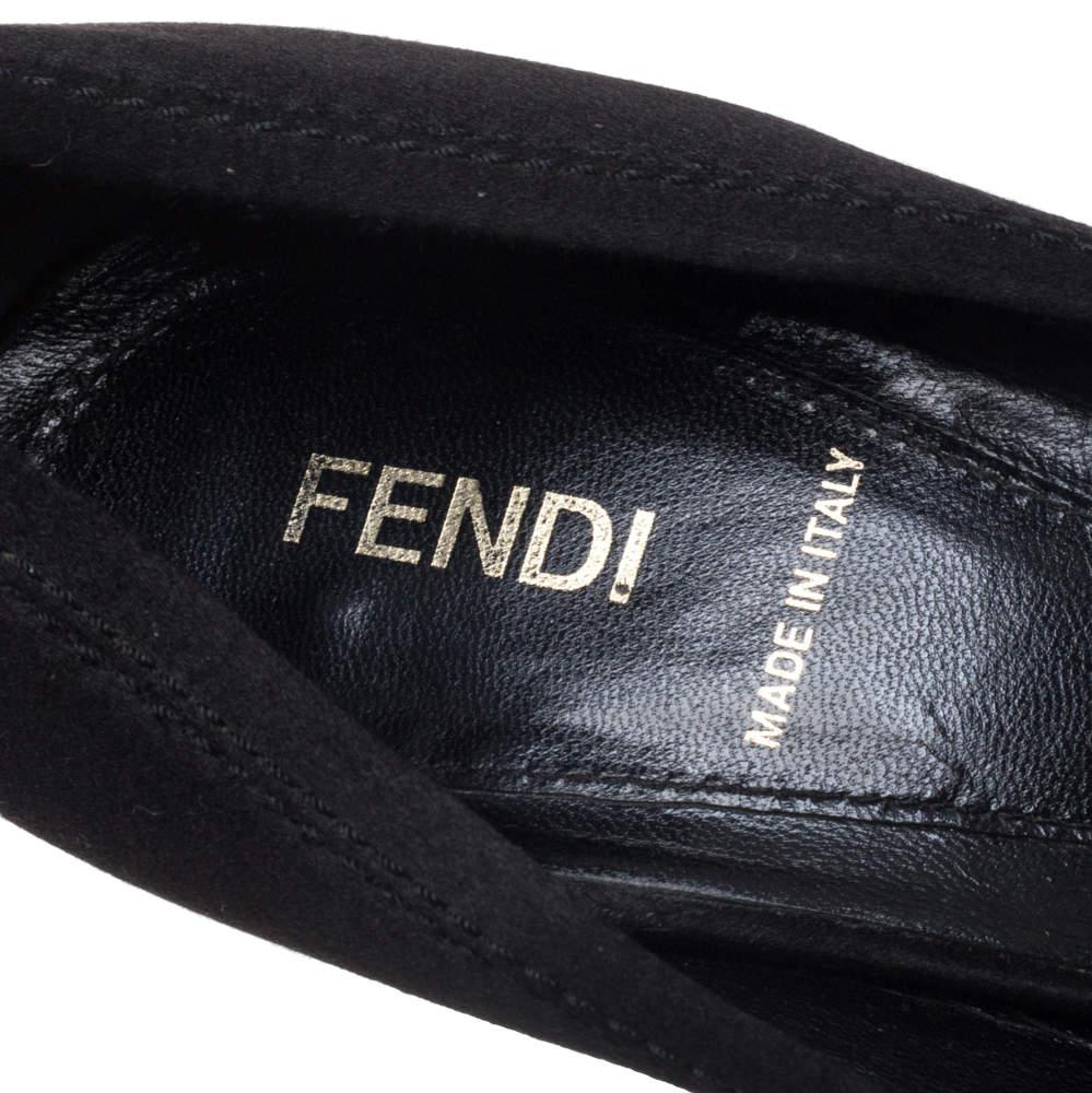 Fendi Black Satin Crystal Embellished Slip On Pumps Sze 40.5商品第7张图片规格展示