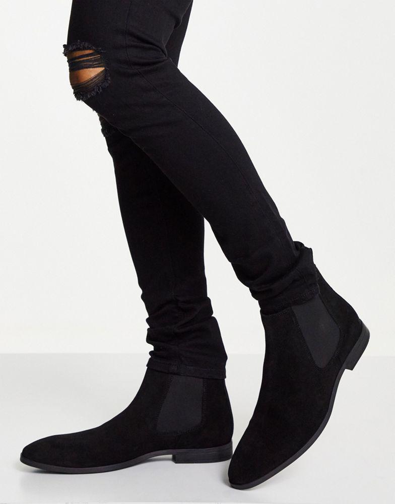 ASOS DESIGN chelsea boots in black suede with black sole商品第3张图片规格展示