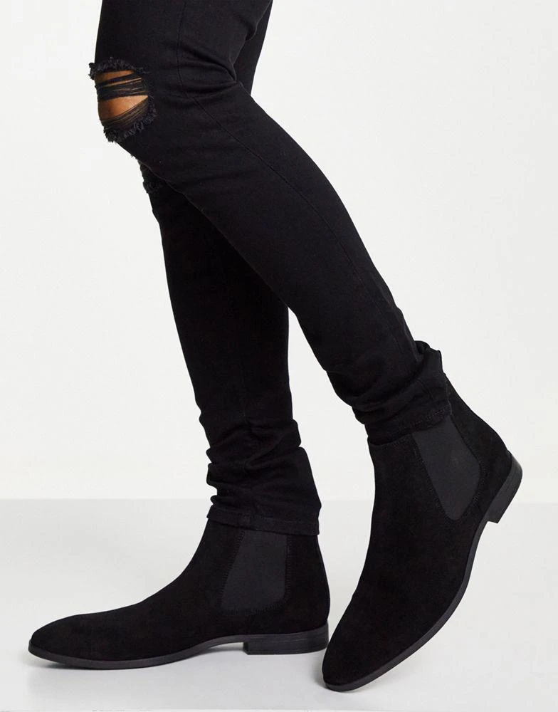 商品ASOS|ASOS DESIGN chelsea boots in black suede with black sole,价格¥264,第3张图片详细描述