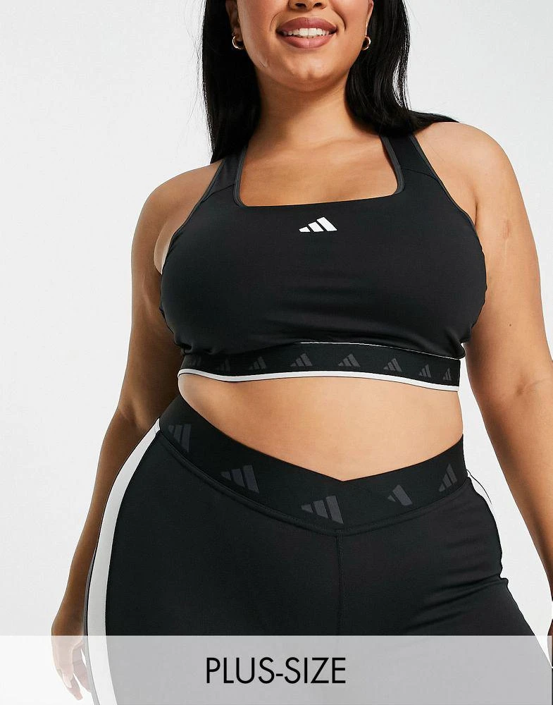 商品Adidas|adidas Training Plus Techfit colourblock mid-support sports bra in black and white,价格¥199,第1张图片