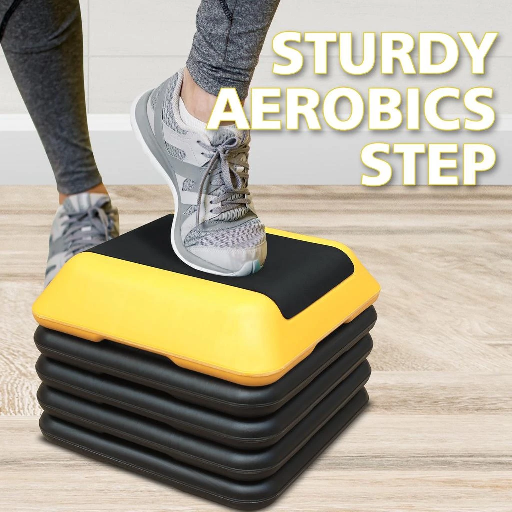 Streamdale Height-Adjustable Step Aerobics Platform Fitness Equipment Stepper Trainer Exercise Step Platform with 4 Riser Yellow 商品