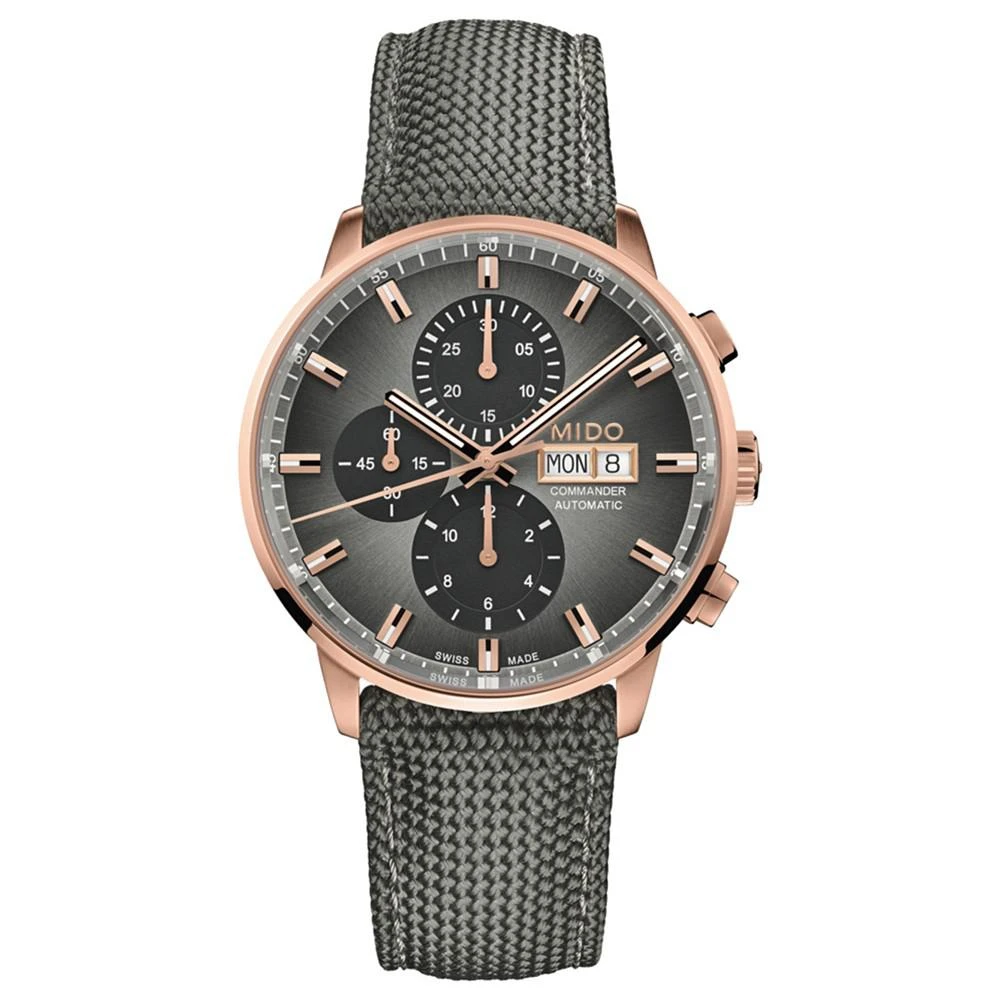 商品MIDO|Men's Swiss Automatic Chronograph Commander Brown Leather Strap Watch 43mm,价格¥15667,第2张图片详细描述