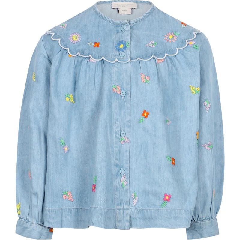 商品Stella McCartney|Colorful embroidered flowers denim shirt in blue,价格¥605,第1张图片