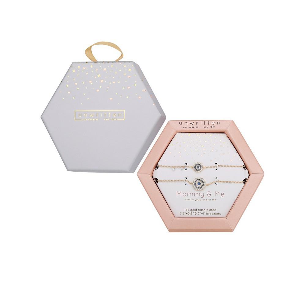 商品Unwritten|Cubic Zirconia Round Evil Eye Design Mother and Daughter Bracelet Set with Extender (0.01, 0.02 ct. t.w.) in 14K Gold Flash-Plated,价格¥133,第4张图片详细描述