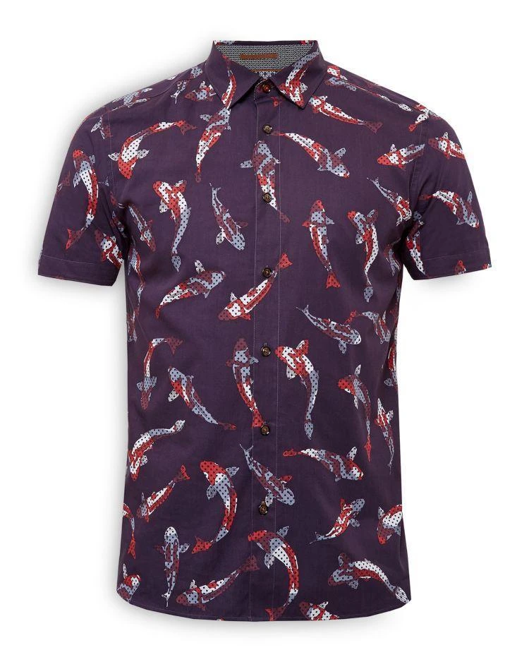 商品Ted Baker London|Ted Baker Bigpois Oversized Fish Print Regular Fit Button-Down Shirt,价格¥770,第4张图片详细描述
