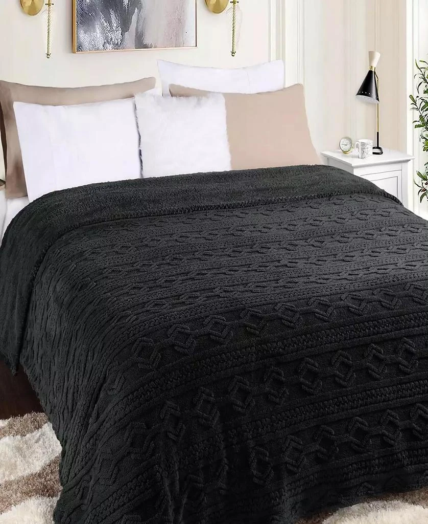 商品Superior|Boho Knit Jacquard Fleece Plush Fluffy Blanket,价格¥236,第5张图片详细描述