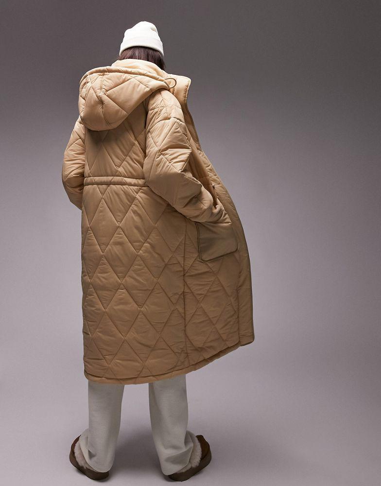 商品Topshop|Topshop longline quilted hooded puffer jacket in buttermilk,价格¥800,第4张图片详细描述