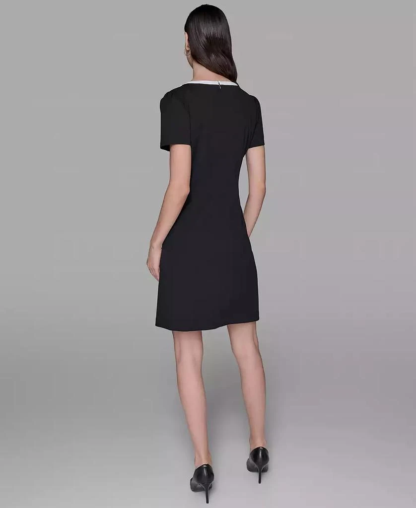 商品Karl Lagerfeld Paris|Women's Scuba Crepe Short Sleeve Bow Detail A-line Dress,价格¥1023,第3张图片详细描述