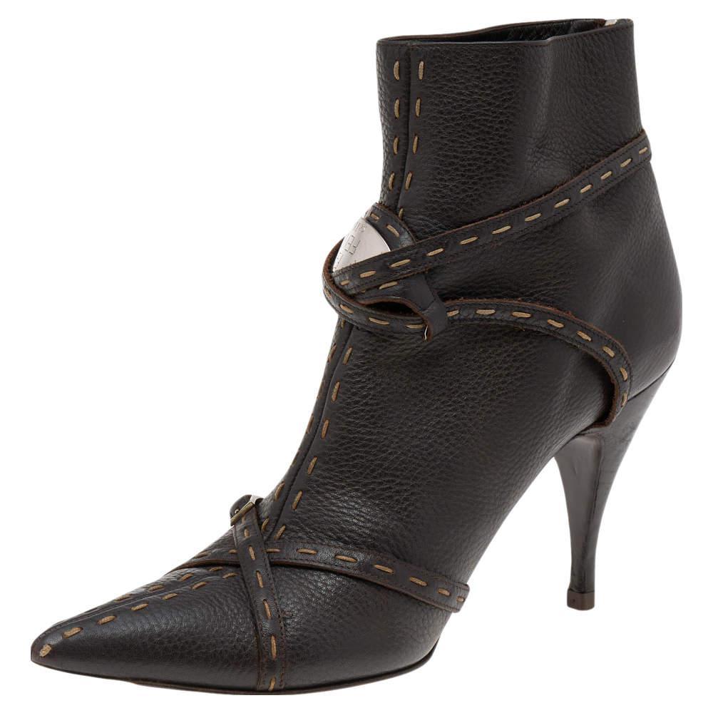 商品[二手商品] Fendi|Fendi Brown Leather Ankle Length Boots Size 39.5,价格¥4069,第1张图片