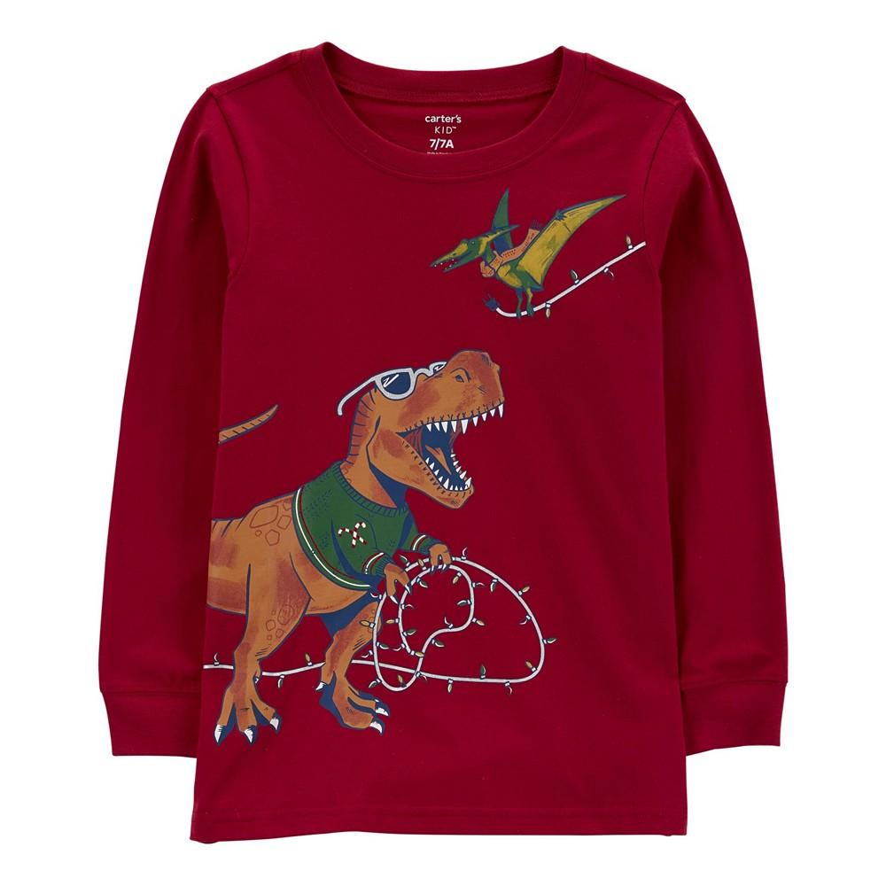 Big Boys Dinosaur Christmas Jersey T-shirt商品第1张图片规格展示