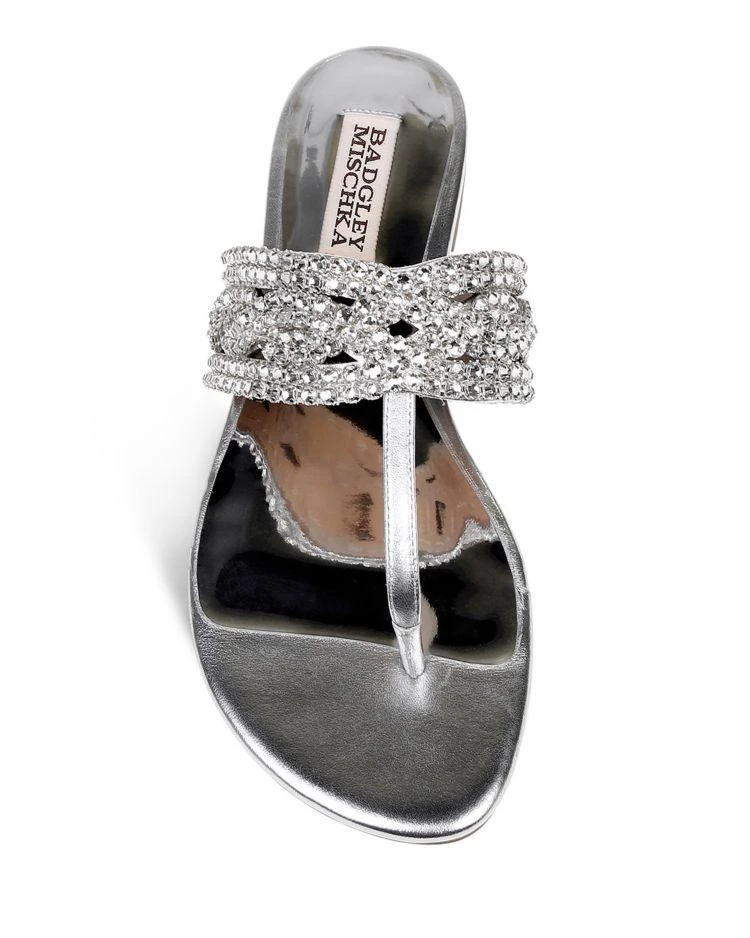 商品Badgley Mischka|Women's Trent Embellished Metallic Leather Thong Sandals,价格¥506,第3张图片详细描述