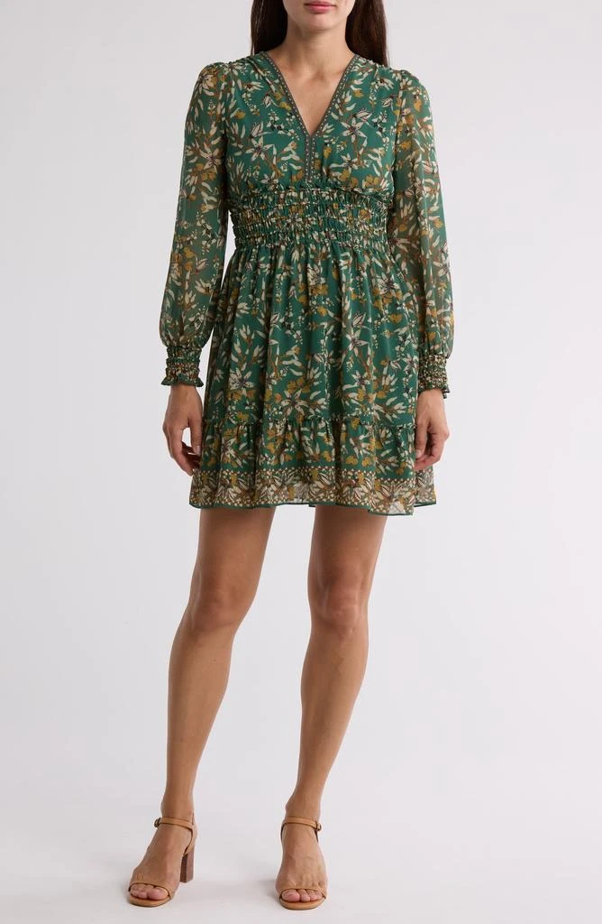 商品MAXSTUDIO|Geometric Floral Print Smocked Waist Dress,价格¥246,第1张图片