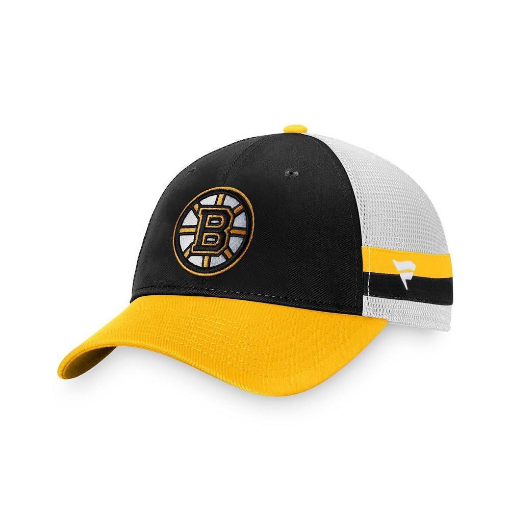 商品Fanatics|Men's Branded Black, Gold Boston Bruins Breakaway Striped Trucker Snapback Hat,价格¥173,第1张图片
