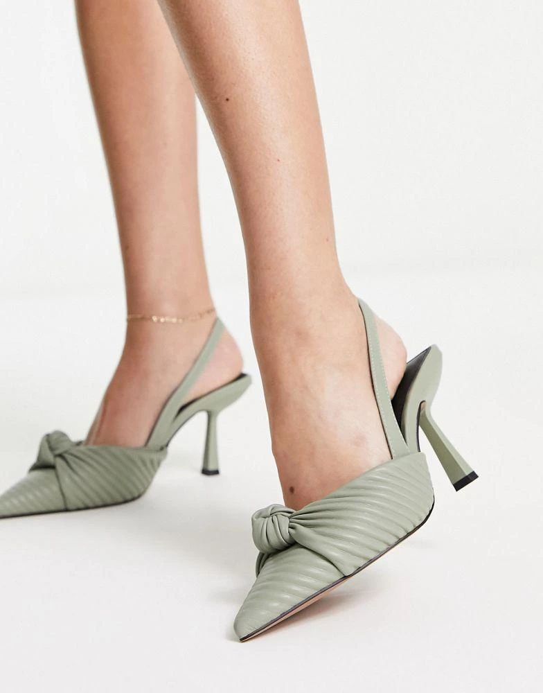 商品ASOS|ASOS DESIGN Soraya 2 knotted slingback mid heeled shoes in sage green,价格¥303,第1张图片
