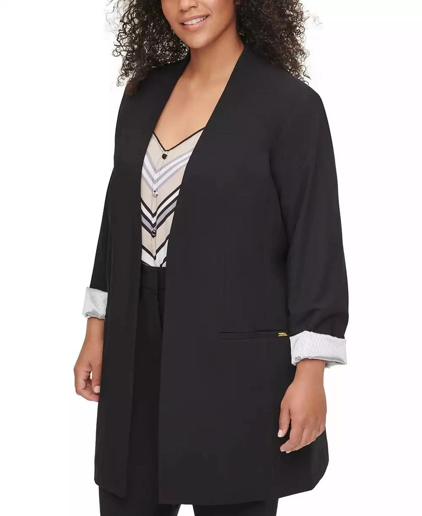 商品Calvin Klein|Plus Size Collarless Open-Front Topper Jacket,价格¥1207,第1张图片