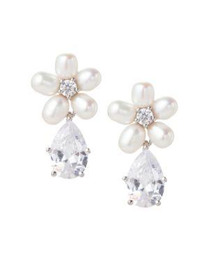 Luxe Emma 3MM White Oval Freshwater Pearl & Crystal Necklace & Drop Earrings Set商品第3张图片规格展示