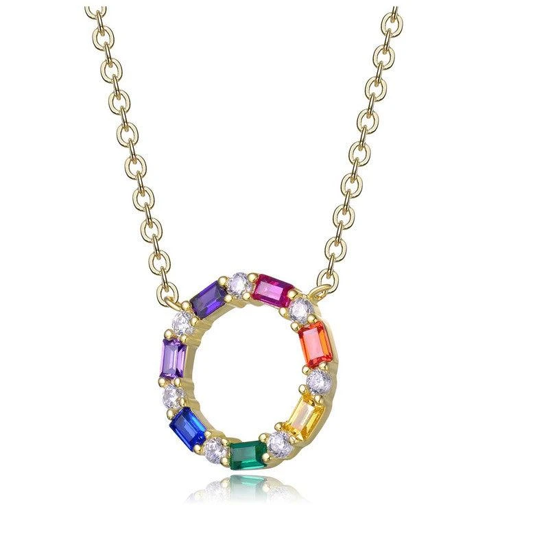 商品GigiGirl|Kids' Sterling Silver White Gold Plated with Rainbow Cubic Zirconia Circle Pendant Necklace,价格¥430,第2张图片详细描述