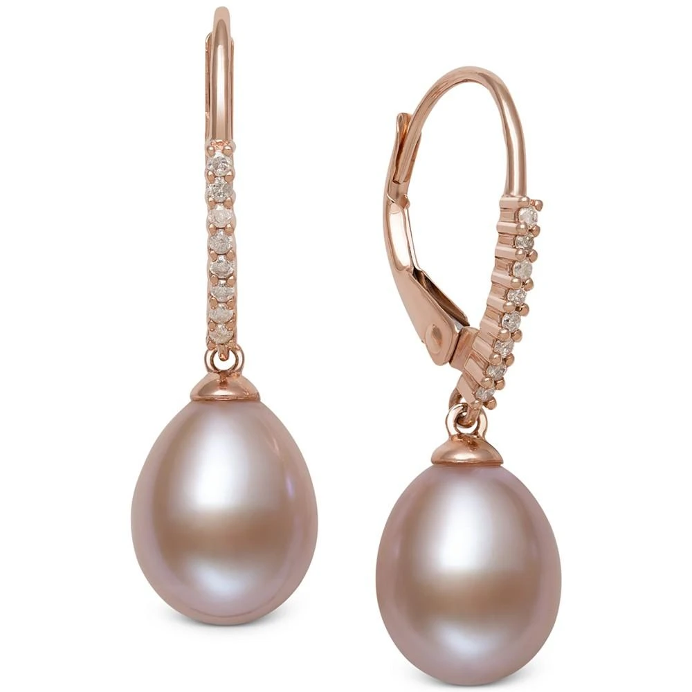 商品Belle de Mer|Pink Cultured Freshwater Pearl (8-9mm) & Diamond (1/10 ct. t.w.) Leverback Drop Earrings in 14k Rose Gold, Created for Macy's,价格¥9760,第1张图片