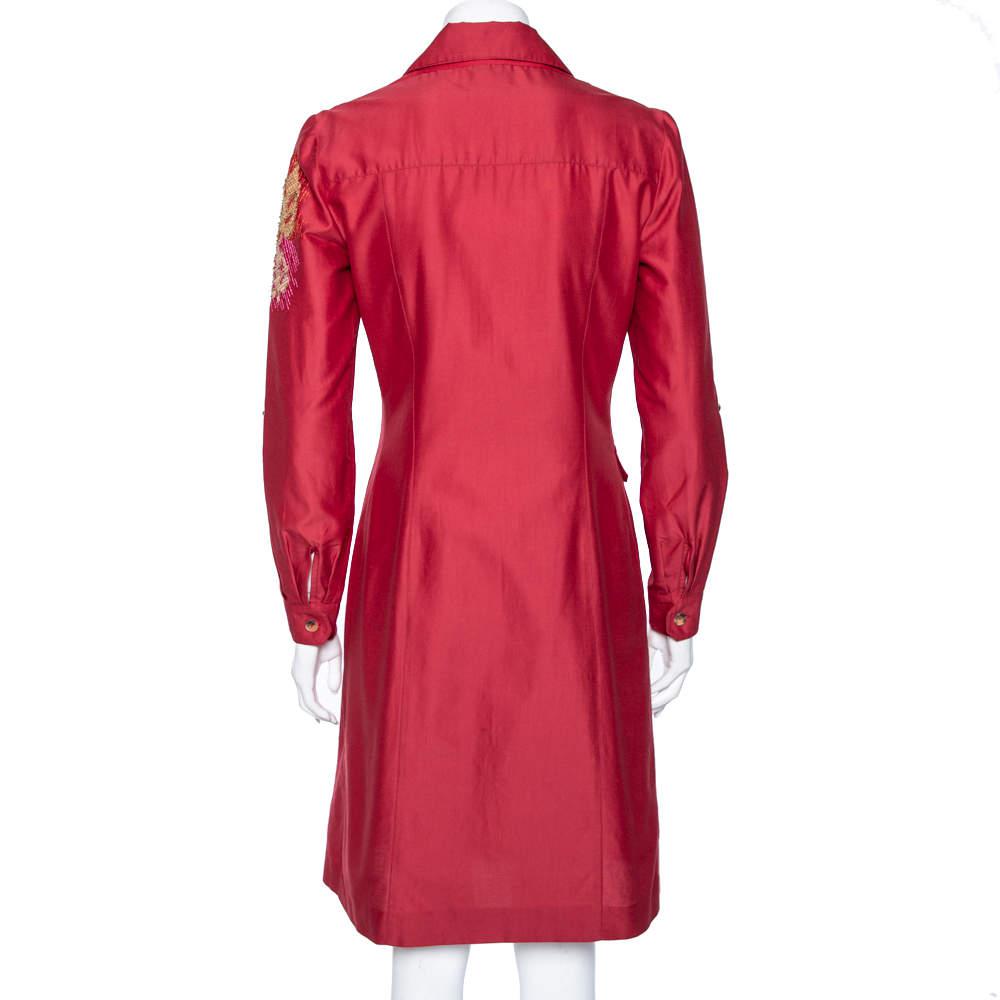 Kenzo Red Cotton Embroidered Sleeve Detail Short Shirt Dress M商品第4张图片规格展示