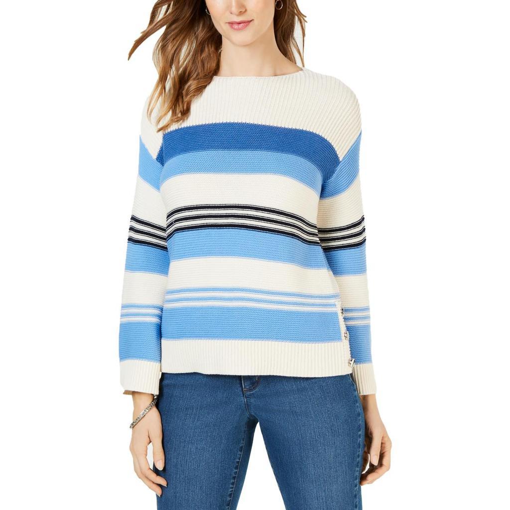 商品Charter Club|Charter Club Womens Striped Button Trim Sweater,价格¥75,第1张图片